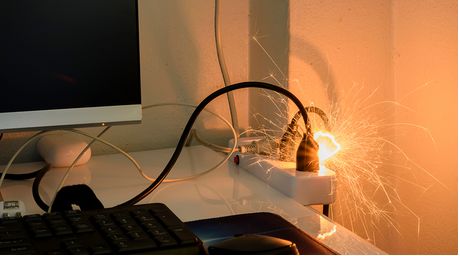 Electronics workbench with soldering sparks